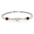 thumbnail image 1 of Gem Stone King 925 Silver and 10K Yellow Gold White Moissanite and Red Garnet and White Lab Grown Diamond Bracelet for Women (2.89 Cttw, Gemstone, Asscher Cut 6MM, 6.5 inches, Made in Italy), 1 of 4
