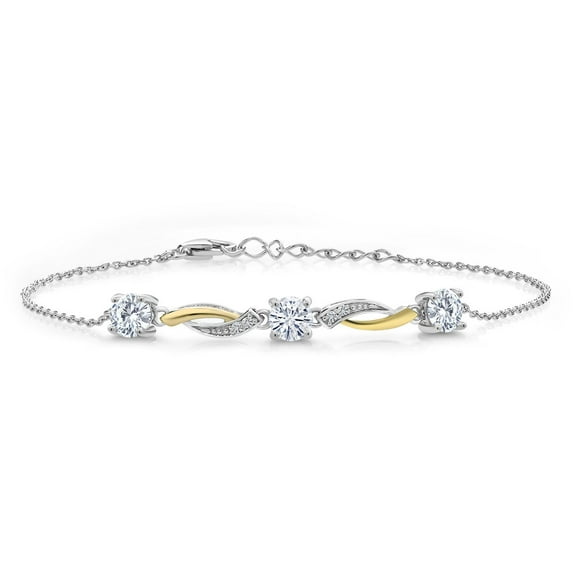 Gem Stone King 925 Silver and 10K Yellow Gold White Moissanite Tennis Bracelet for Women (1.54 Cttw, Gemstone Birthstone, Round 5MM, Fully Adjustable up to 9 inch)
