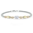 thumbnail image 1 of Gem Stone King 925 Silver and 10K Yellow Gold White Moissanite and White Ethiopian Opal and White Lab Grown Diamond Bracelet for Women (1.60 Cttw, Gemstone, Oval, Wheat Chain, 7 inches), 1 of 5