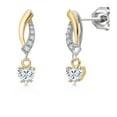 thumbnail image 1 of Gem Stone King 925 Silver and 10K Yellow Gold White Moissanite and White Lab Grown Diamond Dangle Earrings for Women | 0.51 Cttw | Gemstone Birthstone | Heart Shape 4MM, 1 of 6
