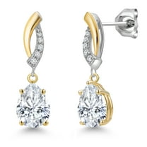 Gem Stone King 925 Silver and 10K Yellow Gold White Moissanite and White Lab Grown Diamond Dangle Earrings for Women | 2.35 Cttw | Gemstone Birthstone | Pear Shape 8X6MM