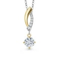 thumbnail image 1 of Gem Stone King 925 Silver and 10K Yellow Gold White Moissanite and White Lab Grown Diamond Pendant Necklace for Women | 0.53 Cttw | Gemstone Birthstone | Round 5MM | With 18 inch Chain, 1 of 6