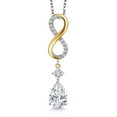 thumbnail image 1 of Gem Stone King 925 Silver and 10K Yellow Gold White Moissanite and White Lab Grown Diamond Pendant Necklace for Women | 2.26 Cttw | Pear Shape 10X7MM | With 18 inch Chain, 1 of 6