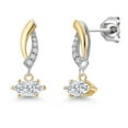 thumbnail image 1 of Gem Stone King 925 Silver and 10K Yellow Gold White Moissanite and White Lab Grown Diamond Stud Earrings for Women | 0.51 Cttw | Gemstone Birthstone | Marquise 6X3MM, 1 of 6