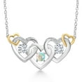 thumbnail image 1 of Gem Stone King 925 Silver and 10K Yellow Gold White Opal and White Lab Grown Diamond Heart Shape Pendant Necklace for Women (0.85 Cttw, with 18 inch Chain), 1 of 3