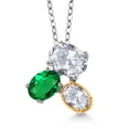 thumbnail image 1 of Gem Stone King 925 Silver and 10K Yellow Gold White Topaz and Green Nano Emerald Pendant Necklace for Women (2.70 Cttw, Oval 8X6MM, 7X5MM and 6X4MM, Gemstone November Birthstone, with 18 inch Chain), 1 of 4