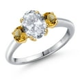 thumbnail image 1 of Gem Stone King 925 Silver and 10K Yellow Gold White Topaz and Yellow Citrine Engagement Ring for Women | 2.01 Cttw | Oval 8X6MM | Gemstone November Birthstone | Size 9, 1 of 6