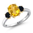 thumbnail image 1 of Gem Stone King 925 Silver and 10K Yellow Gold Yellow Citrine and Black Onyx Engagement Ring for Women | 1.94 Cttw | Oval 9X7MM | Gemstone November Birthstone | Size 6, 1 of 6