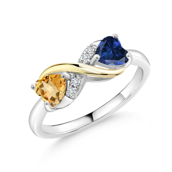 Gem Stone King 925 Silver and 10K Yellow Gold Yellow Citrine Blue Created Sapphire and White Lab Grown Diamond Ring (1.00 Cttw, Gemstone Birthstone, Available in Size 5, 6, 7, 8, 9)