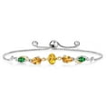 thumbnail image 1 of Gem Stone King 925 Silver and 10K Yellow Gold Yellow Citrine and Green Nano Emerald and Lab Grown Diamond Tennis Bracelet for Women By Keren Hanan (1.55 cttw, Adjustable up To 9 inch), 1 of 3