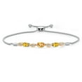 thumbnail image 1 of Gem Stone King 925 Silver and 10K Yellow Gold Yellow Citrine and Lab Grown Diamond Bracelet for Women | 1.68 Cttw | Gemstone November Birthstone | Oval Checkerboard 7X5MM | Fully Adjustable 9", 1 of 5