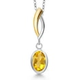 thumbnail image 1 of Gem Stone King 925 Silver and 10K Yellow Gold Yellow Citrine Pendant Necklace for Women | 1.30 Cttw | Gemstone November Birthstone | Oval 8X6MM | With 18 inch Chain, 1 of 6