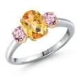 thumbnail image 1 of Gem Stone King 925 Silver and 10K Yellow Gold Yellow Citrine and Pink Lab Grown Diamond Engagement Ring for Women | 1.75 Cttw | Oval Checkerboard 8X6MM | Gemstone November Birthstone | Size 5, 1 of 6