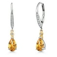 thumbnail image 1 of Gem Stone King 925 Silver and 10K Yellow Gold Yellow Citrine and White Lab Grown Diamond Dangle Earrings for Women | 1.48 Cttw | Gemstone November Birthstone | Pear Shape 8X5MM, 1 of 6
