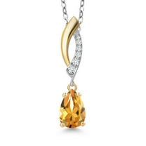 Gem Stone King 925 Silver and 10K Yellow Gold Yellow Citrine and White Lab Grown Diamond Pendant Necklace for Women | 0.76 Cttw | Gemstone November Birthstone | Pear Shape 8X5MM | With 18 inch Chain