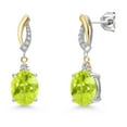 thumbnail image 1 of Gem Stone King 925 Silver and 10K Yellow Gold Yellow Lemon Quartz and White Lab Grown Diamond Dangle Earrings for Women | 4.06 Cttw | Gemstone Birthstone | Oval 10X8MM, 1 of 6