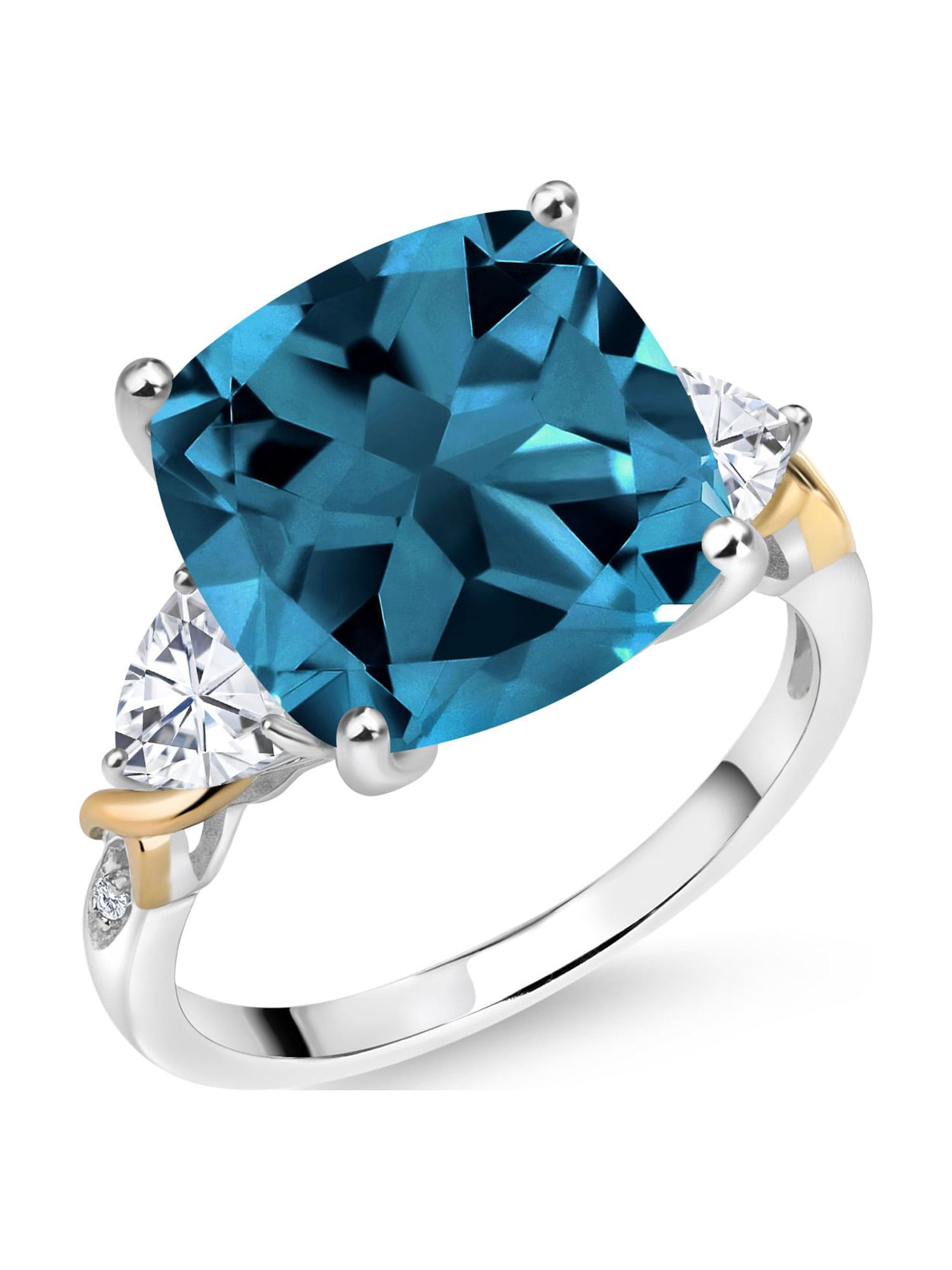 Gem Stone King 925 Silver and 10K Yellow London Blue Topaz White ...