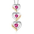 thumbnail image 1 of Gem Stone King 925 Silver and 10k Yellow Gold Pink Created Sapphire and White Lab Grown Diamond Triple 3 Heart Shape Pendant Necklace for Women (1.60 Cttw, with 18 inch Chain), 1 of 3