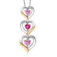 thumbnail image 1 of Gem Stone King 925 Silver and 10k Yellow Gold Pink Moissanite Pink Created Sapphire and White Lab Grown Diamond Triple 3 Heart Shape Pendant Necklace for Women (1.25 Cttw, with 18 inch Chain), 1 of 3