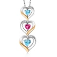 thumbnail image 1 of Gem Stone King 925 Silver and 10k Yellow Gold Swiss Blue Topaz Pink Created Sapphire and White Lab Grown Diamond Triple 3 Heart Shape Pendant Necklace for Women (1.38 Cttw, with 18 inch Chain), 1 of 3