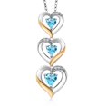 thumbnail image 1 of Gem Stone King 925 Silver and 10k Yellow Gold Swiss Blue Topaz and White Lab Grown Diamond Triple 3 Heart Shape Pendant Necklace for Women (1.21 Cttw, with 18 inch Chain), 1 of 3