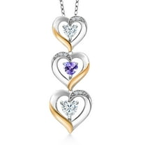 Gem Stone King 925 Silver and 10k Yellow Gold White Moissanite Blue Tanzanite and White Lab Grown Diamond Triple 3 Heart Shape Pendant Necklace for Women (0.88 Cttw, with 18 inch Chain)