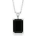 thumbnail image 1 of Gem Stone King 925 Silver Black Onyx and White Moissanite Pendant Necklace for Women (6.62 Cttw, Gemstone December Birthstone, Emerald Cut 14X10MM, with 18 inch Silver Chain), 1 of 4
