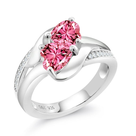 Gem Stone King 925 Silver Class Ring White Created Sapphire and Set with Pink Zirconia (Size 9)