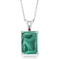 thumbnail image 1 of Gem Stone King 925 Silver Green Malachite and Red Created Ruby Pendant Necklace for Women (10.02 Cttw, Gemstone Birthstone, Emerald Cut 14X10MM, with 18 inch Silver Chain), 1 of 4