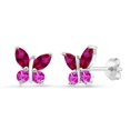 thumbnail image 1 of Gem Stone King 925 Silver Marquise Red Created Ruby and Pink Sapphire Butterfly Earrings for Women (1.73 Cttw, Gemstone July Birthstone, Center Stone: 6X3MM, Small Stones: 3MM), 1 of 4