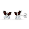 thumbnail image 1 of Gem Stone King 925 Silver Marquise Red Garnet and White Created Sapphire Butterfly Earrings for Women (1.56 Cttw, Gemstone January Birthstone, Center Stone: 6X3MM, Small Stones: 3MM), 1 of 4