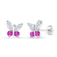 thumbnail image 1 of Gem Stone King 925 Silver Marquise White Moissanite and Pink Sapphire Butterfly Earrings for Women (1.45 Cttw, Gemstone Birthstone, Center Stone: 6X3MM, Small Stones: 3MM), 1 of 4