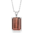 thumbnail image 1 of Gem Stone King 925 Silver Red Tiger Eye and White Lab Grown Diamond Pendant Necklace for Women (6.52 Cttw, Gemstone Birthstone, Emerald Cut 14X10MM, with 18 inch Silver Chain), 1 of 4