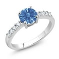 thumbnail image 1 of Gem Stone King 925 Silver Ring Created Sapphire and Set with Fancy Blue Zirconia (Size 7), 1 of 3