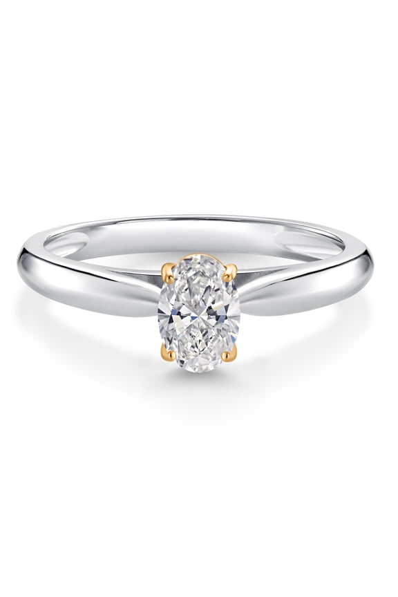 925 Silver Solitaire 10K Yellow Gold Lab Grown Diamond Solitaire Engagement Ring for Women | 0.40 Cttw | Oval 6X4MM | Gemstone April Birthstone | Size 9