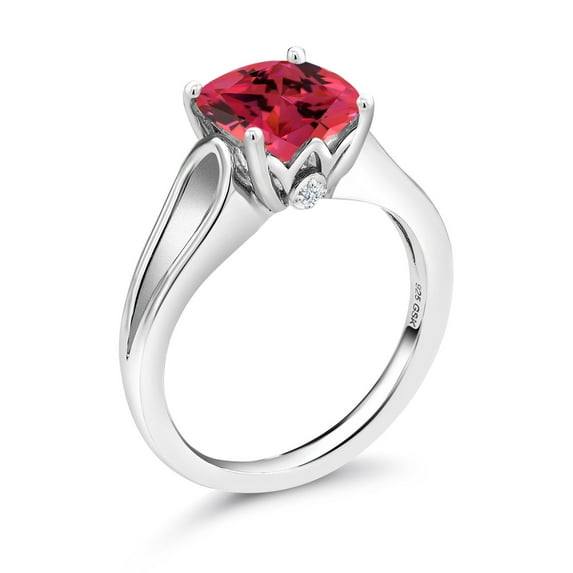 Gem Stone King 925 Silver Solitaire with Accent Stones Ring 9mm Set with Fancy Pink Zirconia (Size 5)