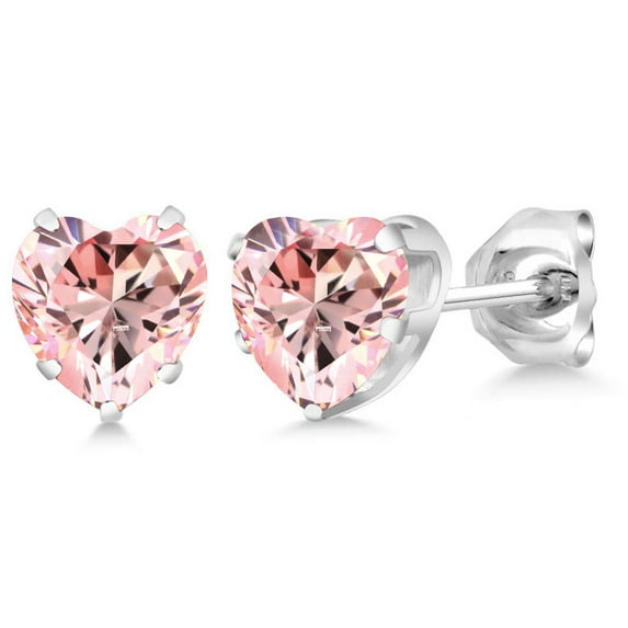 Gem Stone King 925 Silver Stud Earrings for Women Men Set With Heart Shape Morganite Peach Zirconia