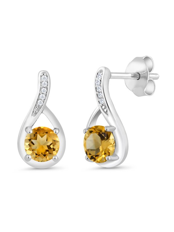 925 Silver Yellow Citrine and White Diamond Infinity Earrings for Women (0.97 Cttw, Gemstone November Birthstone, Round 5MM)