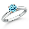thumbnail image 1 of Gem Stone King 925 Silver and 10K Rose Gold Blue Apatite Solitaire Engagement Ring for Women | 0.50 Cttw | Round 5MM | Gemstone Birthstone | Size 7, 1 of 6