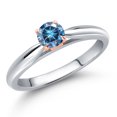 thumbnail image 1 of Gem Stone King 925 Silver and 10K Rose Gold Persian Blue Moissanite Engagement Ring for Women | 0.23 Cttw | Round 4MM | Gemstone Birthstone | Size 6, 1 of 6