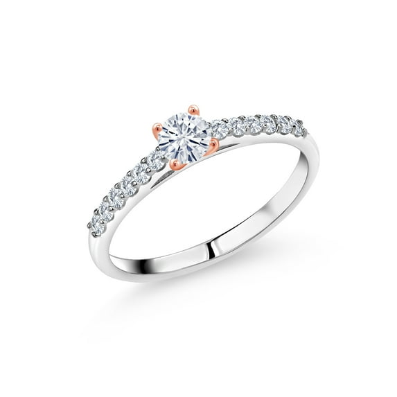 Gem Stone King 925 Silver and 10K Rose Gold Ring G/H Lab Grown Diamond Set with Moissanite (0.41 Cttw, Size 7)
