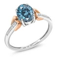 thumbnail image 1 of Gem Stone King 1.42 Cttw Oval Persian Blue Moissanite and Diamond Ring for Women | 925 Silver and 10K Rose Gold | Gemstone Birthstone | Available in Size 5, 6, 7, 8, 9 | Size 7, 1 of 4