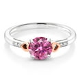 thumbnail image 1 of Gem Stone King 925 Silver and 10K Rose Gold Ring Round Pink Moissanite and Diamond White (1.23 Cttw, Size 8), 1 of 6