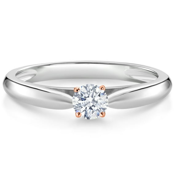Gem Stone King 925 Silver and 10K Rose Gold White Zirconia Solitaire Engagement Ring for Women (0.17 Cttw, Gemstone, Round 3.5MM, Size 9)