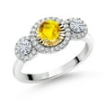 thumbnail image 1 of Gem Stone King 925 Silver and 10K Yellow Gold 3-Stone 3 Stone Women's Lab Grown Diamond Ring Sapphire Moissanite (0.77 Cttw, Size 6), 1 of 3