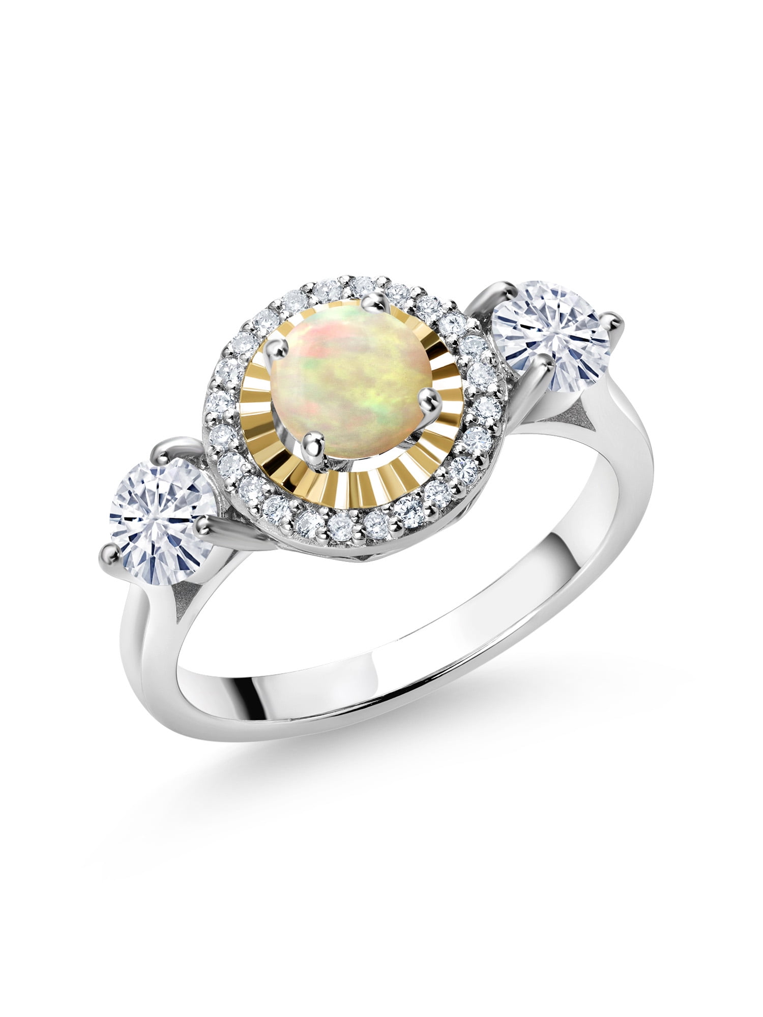 Gem Stone King 925 Silver and 10K Yellow Gold 3-Stone Lab Grown Diamond ...