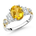 thumbnail image 1 of Gem Stone King 925 Silver and 10K Yellow Gold 3-Stone Ring Citrine Moissanite (2.00 Cttw), 1 of 3