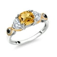 thumbnail image 1 of Gem Stone King 925 Silver and 10K Yellow Gold 3-Stone Ring Cushion Citrine Half Moon Moissanite and Black Diamond (1.60 Carat Cttw) (Size 7), 1 of 4