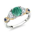 thumbnail image 1 of Gem Stone King 925 Silver and 10K Yellow Gold 3-Stone Ring Cushion Malachite Half Moon Moissanite (2.16 Carat Cttw) (Size 9), 1 of 4