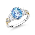 thumbnail image 1 of Gem Stone King 925 Silver and 10K Yellow Gold 3-Stone Ring Oval Millennium Blue Mystic Quartz and Moissanite (2.30 Cttw, Size 7), 1 of 3